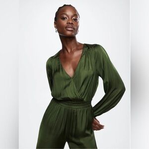 Mango Satin Green Long Sleeve Jumpsuit